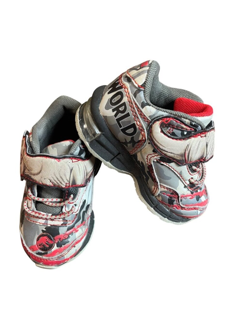 Jurassic World T-Rex Light Up Sneakers Toddlerโ Size 5 Dinosaur Shoe Hook & Loop
